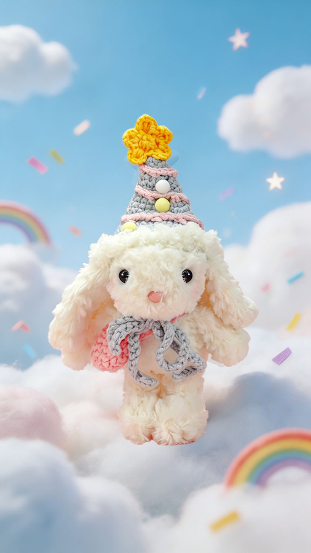 Bubblegum Bunny with a Blue Hat and a Pink Bag