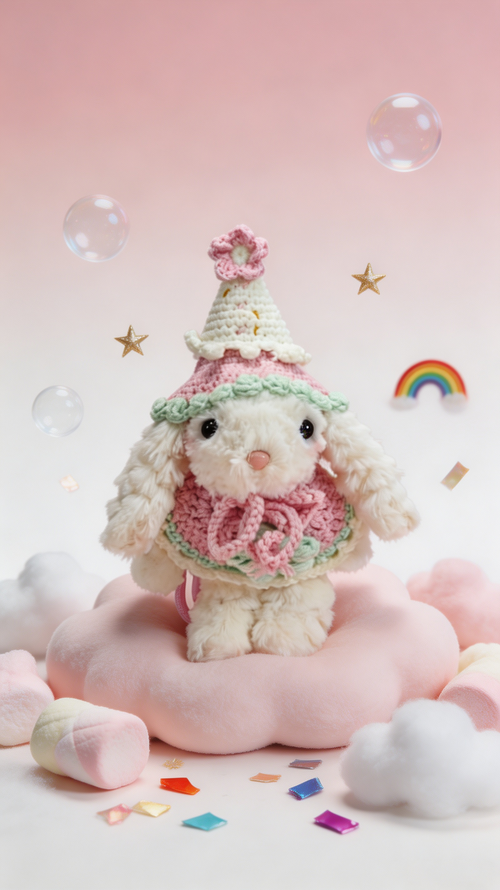 Bubblegum Bunny Plush with White Hat & Pink Shawl | Dress Up Stuffed Bunny Gift