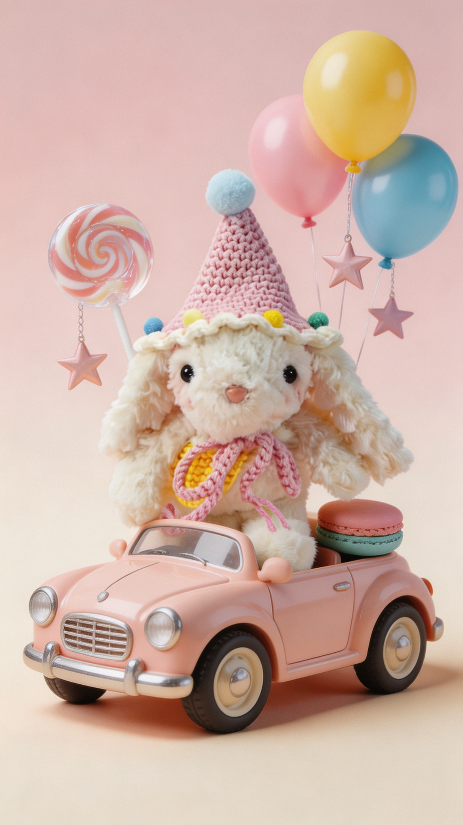 Bubblegum Bunny with a Pink Hat and a Yellow Bag