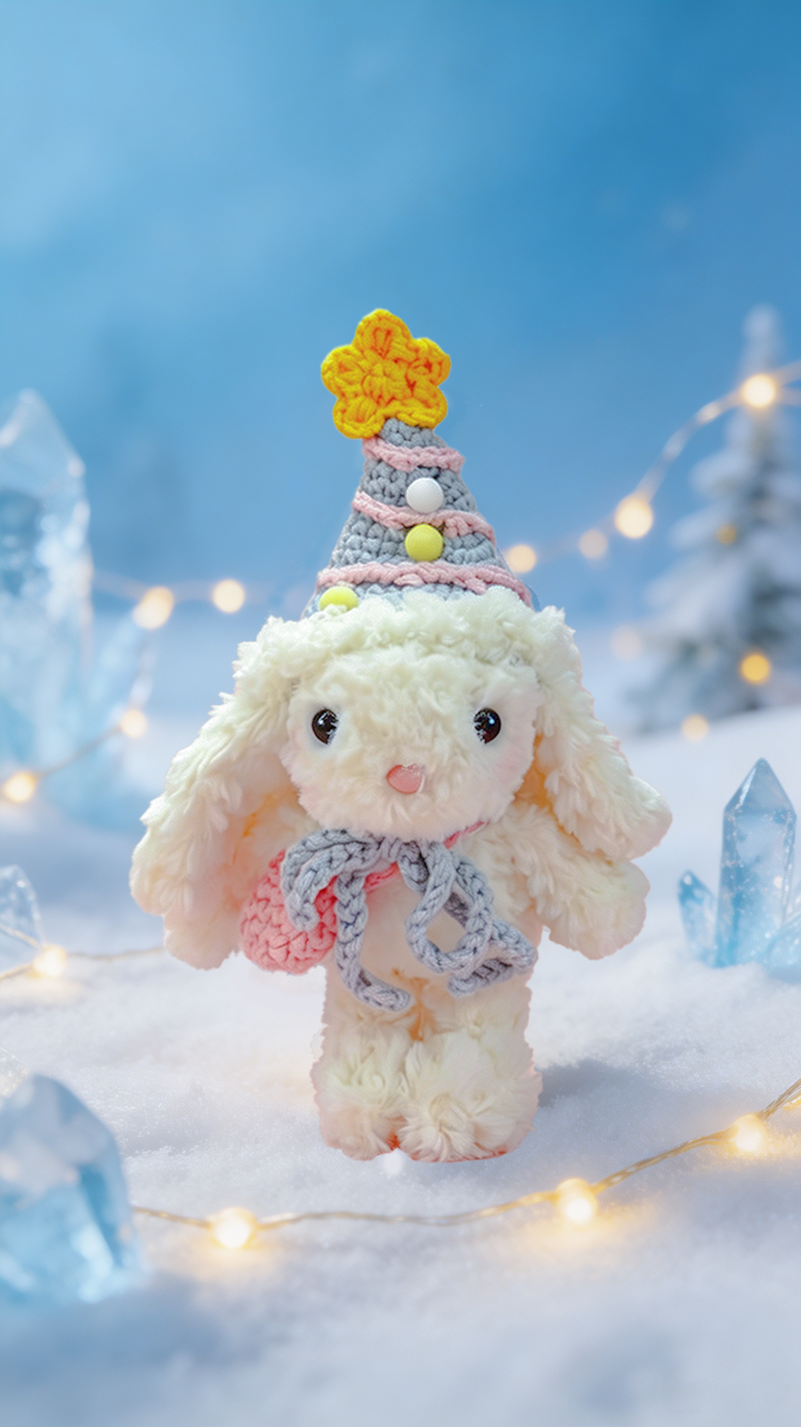 Bubblegum Bunny with a Blue Hat and a Pink Bag