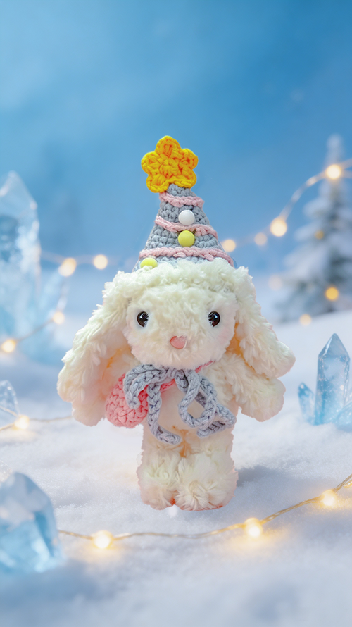 Bubblegum Bunny with a Blue Hat and a Pink Bag