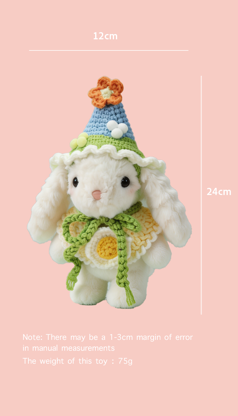 Bubblegum Bunny with a Blue Hat and a Yellow Shawl