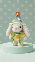 Bubblegum Bunny with a Blue Hat and a Yellow Shawl
